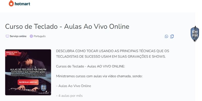 Curso de Teclado Aulas Ao Vivo Online - EMPM Online